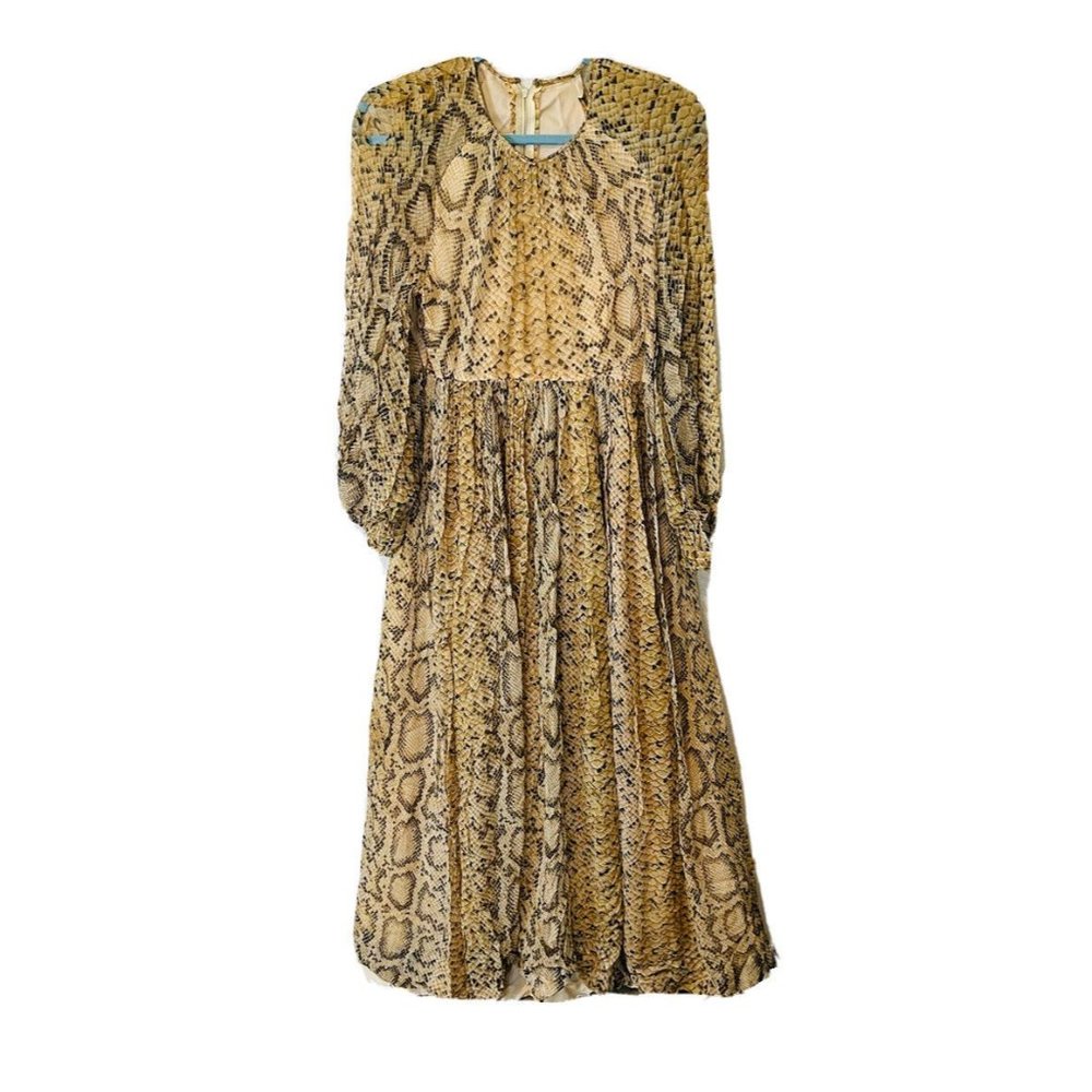 Vintage Victor Costa Python Snake Print Silk Balloon Sleeve Maxi Dress